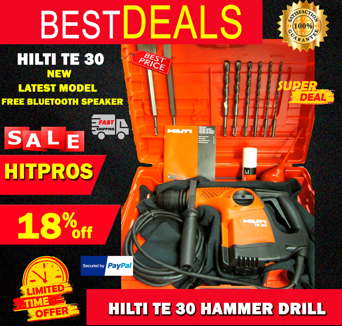 HILTI TE 30 HAMMER DRILL, NEW, LATEST MODEL, FREE BLUETOOTH SPEAKER