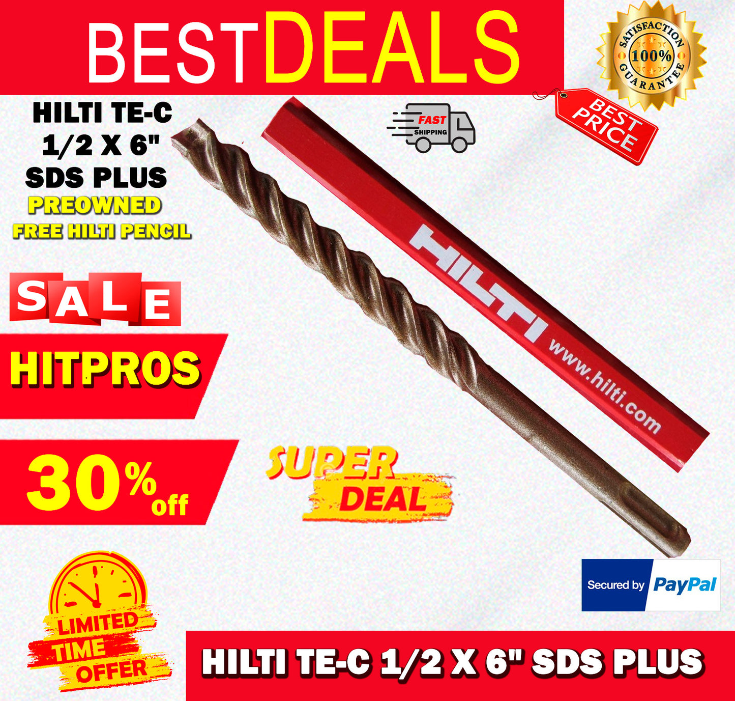 HILTI TE-C 1/2 x 6", SDS PLUS, PREOWNED,FREE HILTI PENCIL,L@@K, FAST SHIPPING