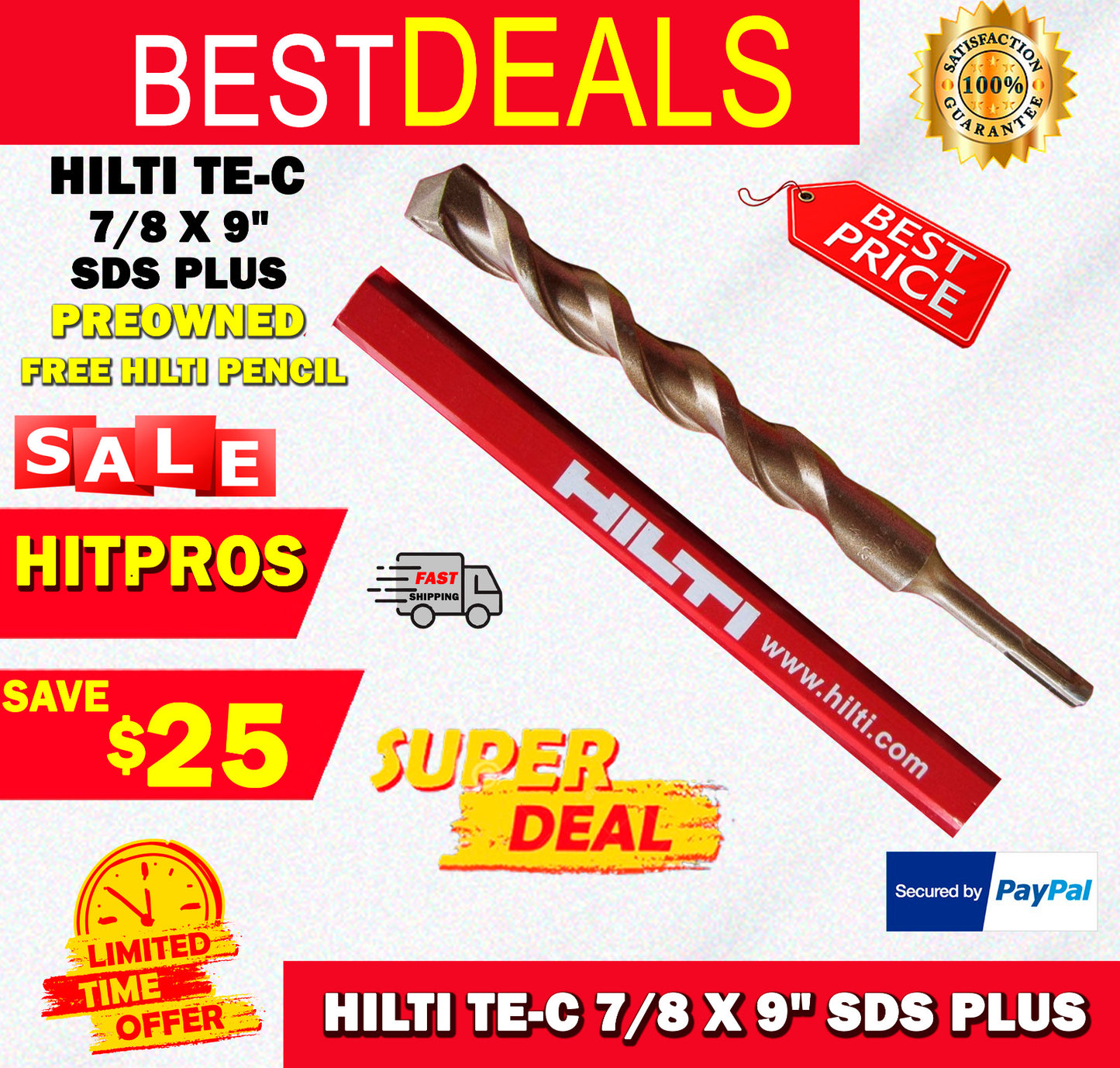 HILTI TE-C 7/8 x 9", SDS PLUS, PREOWNED,FREE HILTI PENCIL,L@@K, FAST SHIPPING