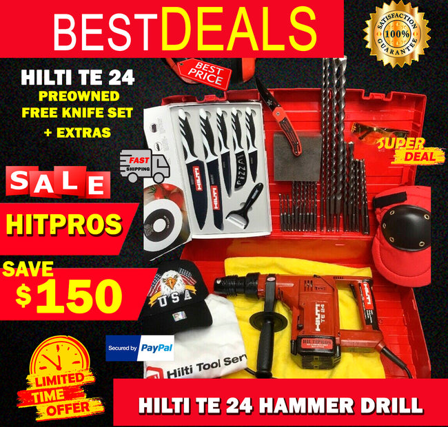 HILTI TE 24 HAMMER DRILL, PREOWNED, FREE KNIFE SET, EXTRAS,