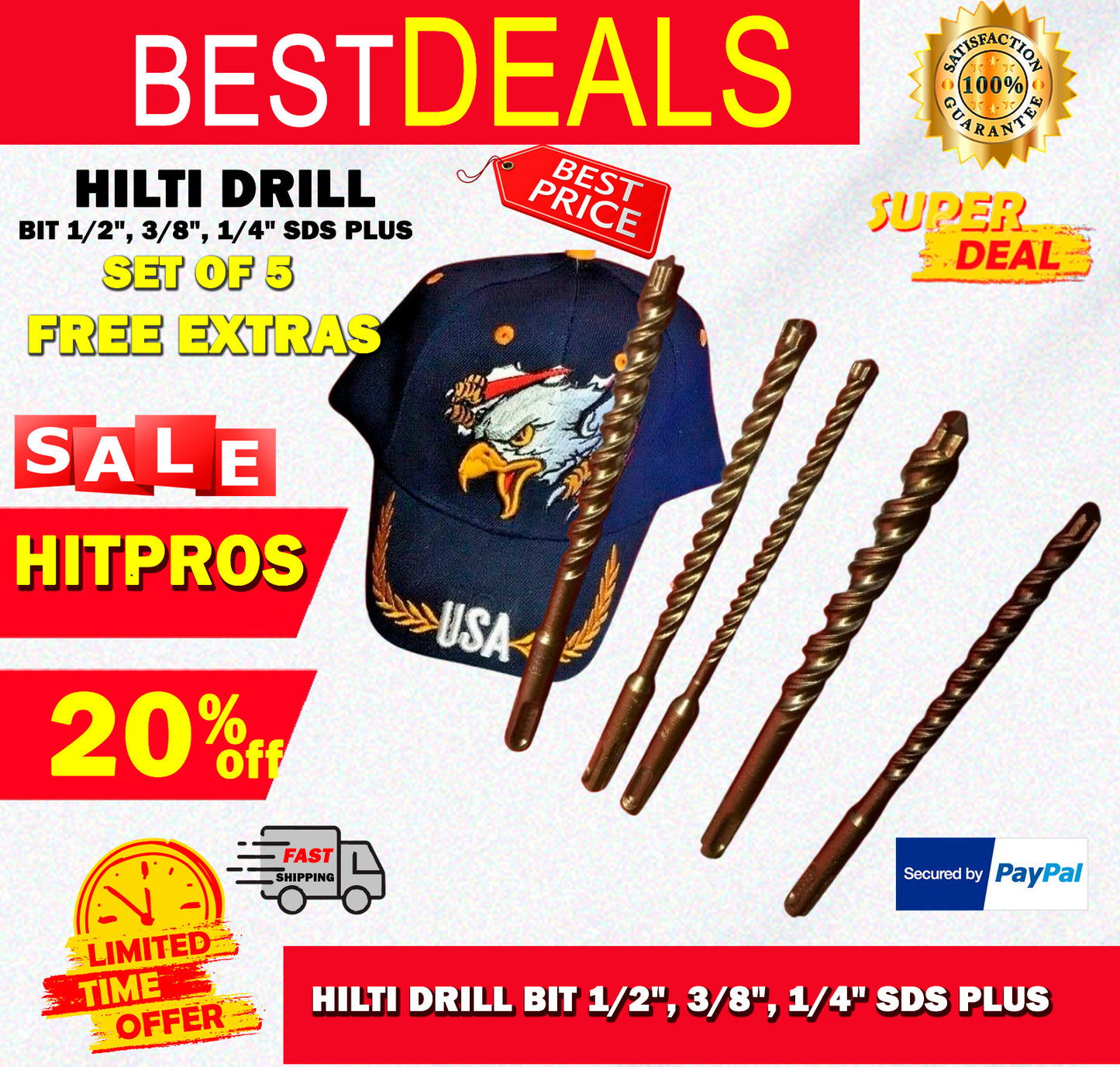 HILTI DRILL BIT 1/2", 3/8", 1/4" SDS PLUS, SET OF 5