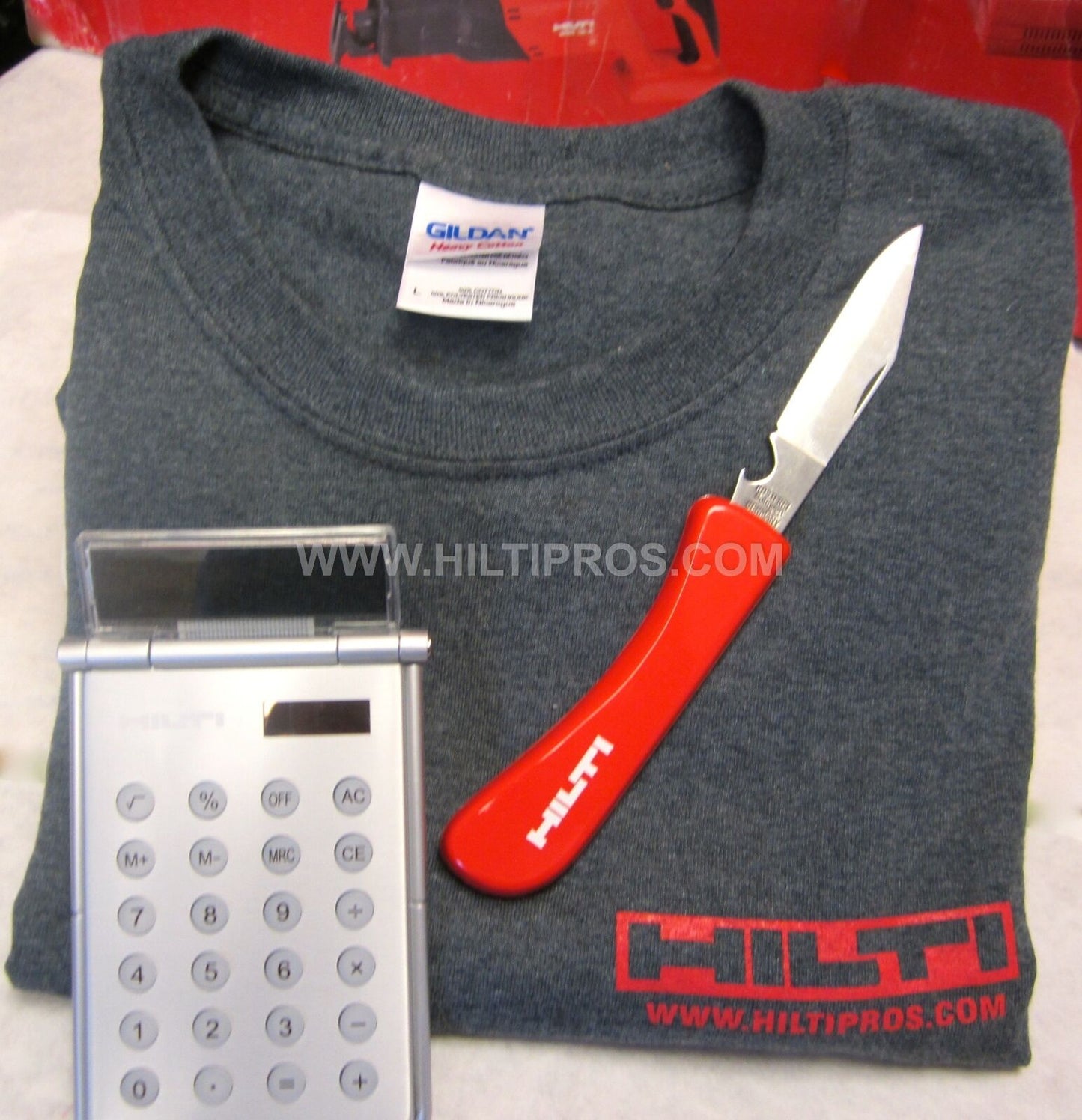 HILTI - CALCULATOR / PHOTO FRAME, HILTI KNIFE, T-SHIRT