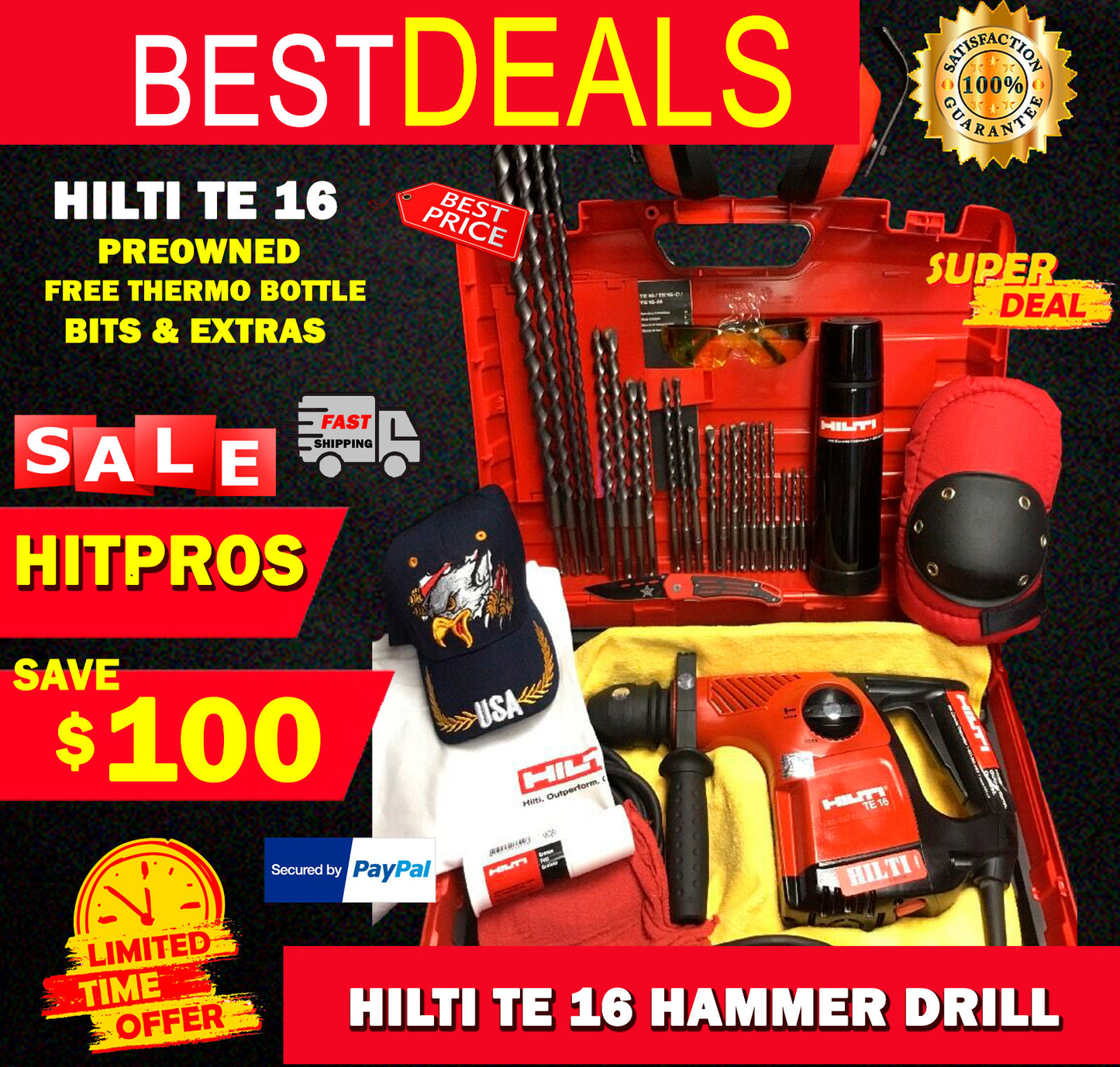 HILTI TE 16 DRILL,PREOWNED,FREE BITS,THERMO BOTTLE