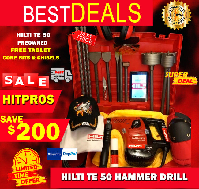 HILTI TE 50, PREOWNED, FREE TABLET, CORE BITS, CHISEL, FAST SHIP