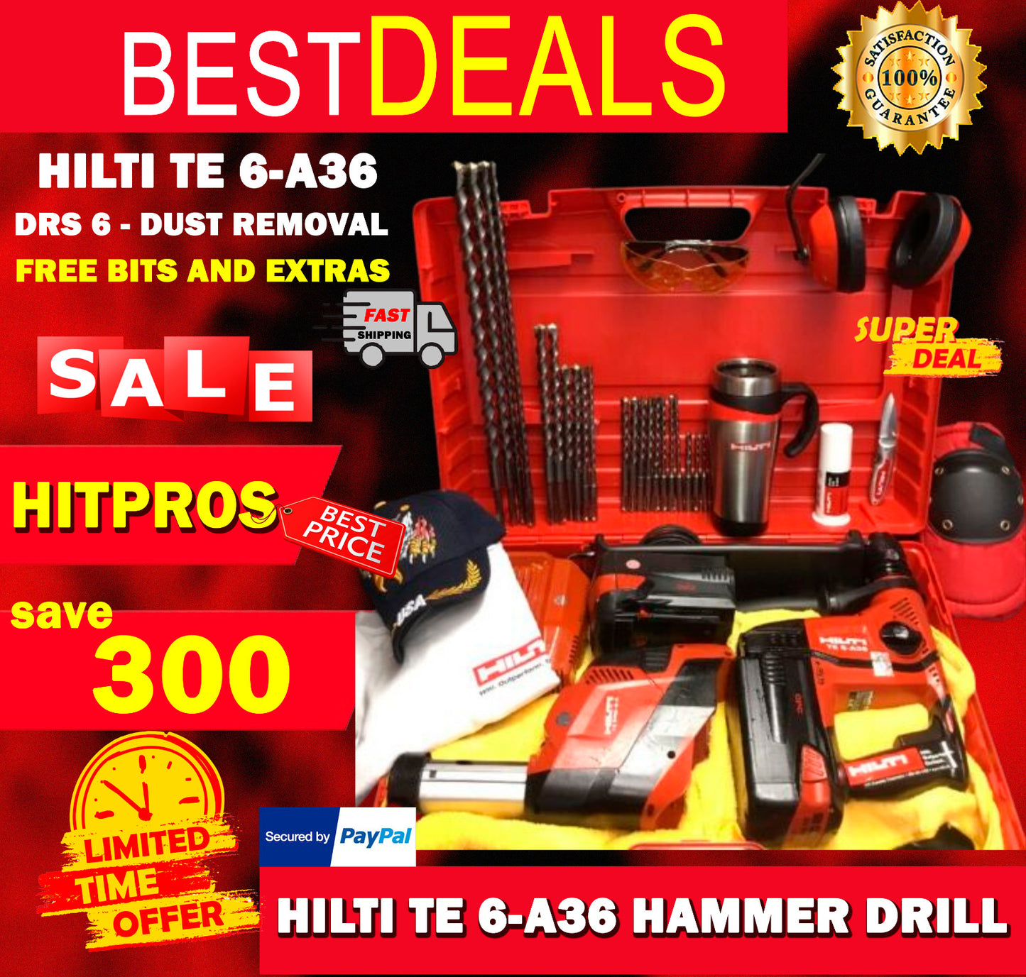 HILTI TE 6-A36 PREOWNED, DRS-6 DUST REMOVAL, FREE BITS AND EXTRAS, FAST SHIP