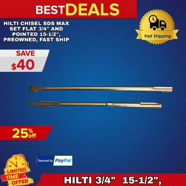 HILTI CHISEL SDS MAX SET FLAT 3/4" AND POINTED 15-1/2", PREOWNED