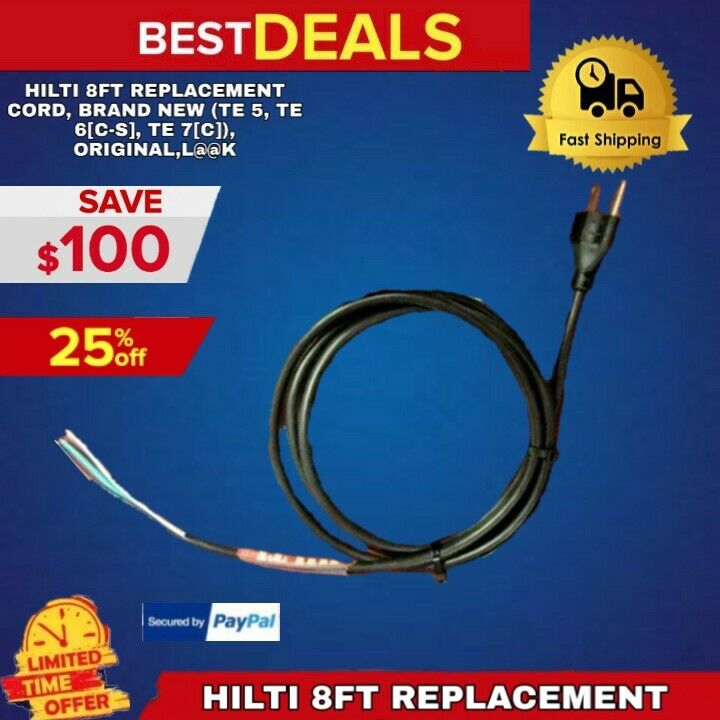 HILTI 8FT REPLACEMENT CORD, BRAND NEW (TE 5, TE 6[C-S], TE 7[C])