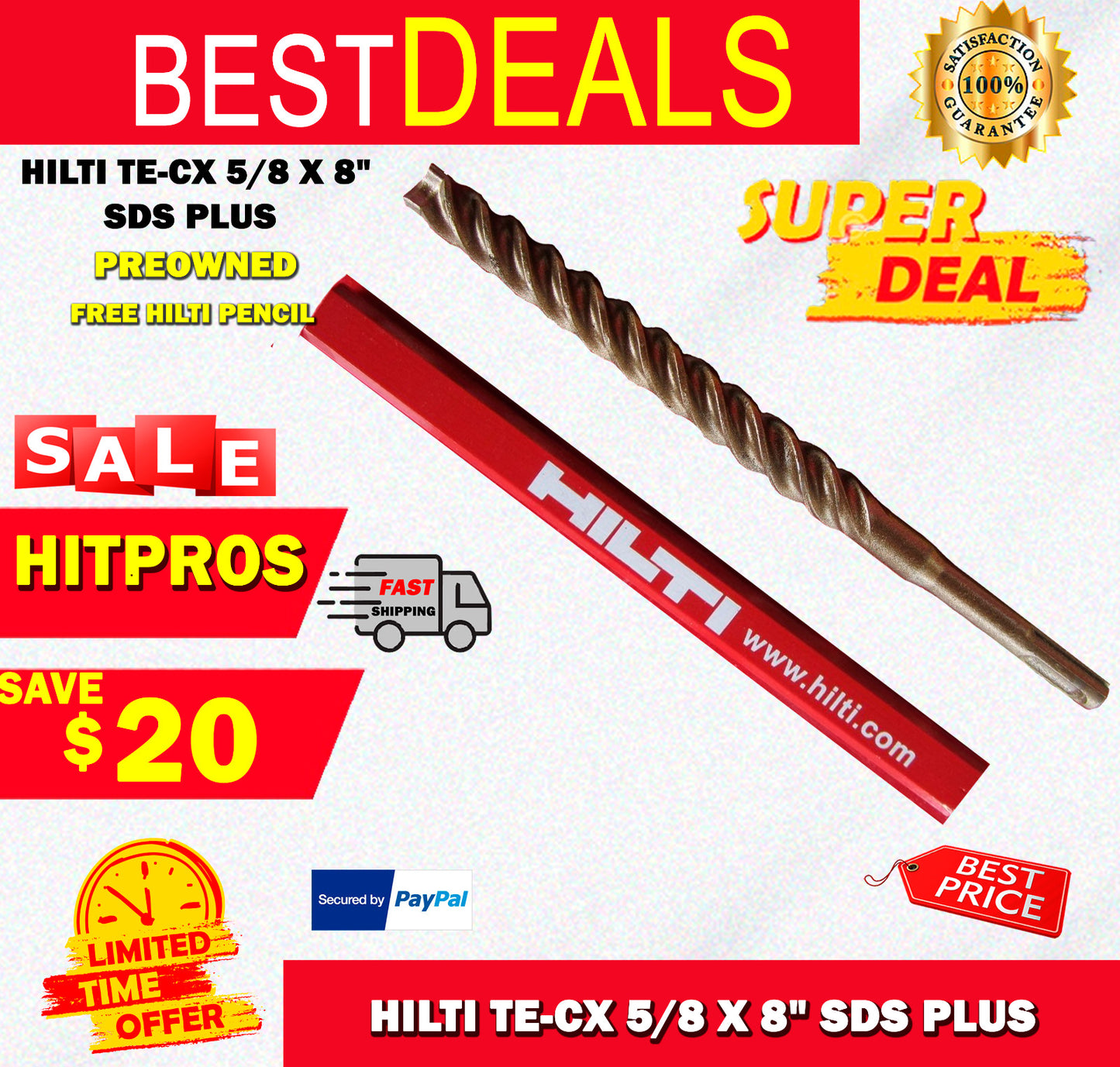 HILTI TE-CX 5/8 x 8", SDS PLUS, PREOWNED,FREE HILTI PENCIL,L@@K, FAST SHIPPING