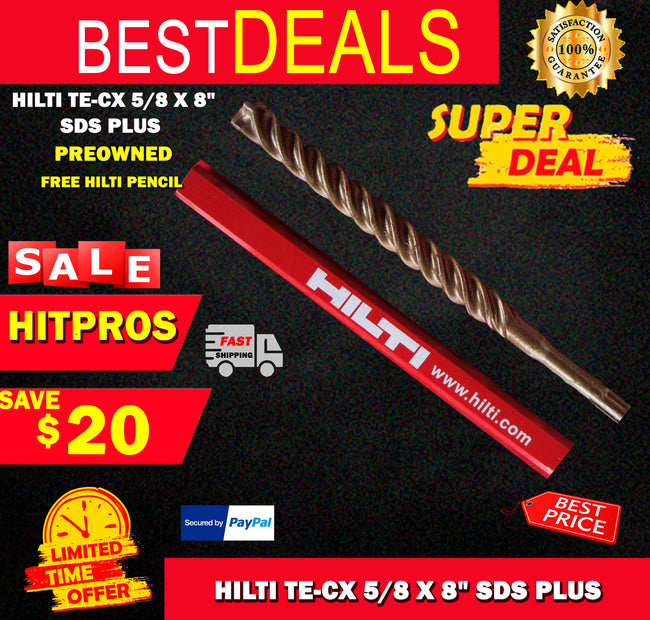 HILTI TE-CX 5/8 x 8", SDS PLUS, PREOWNED,FREE HILTI PENCIL,L@@K, FAST SHIPPING