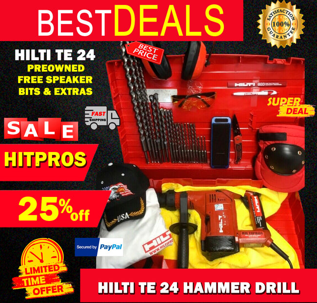 HILTI TE 24 HAMMER DRILL, PREWONED, FREE SPEAKER, BITS, BUNCH EXTRAS