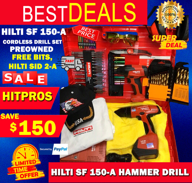 HILTI SF 150-A CORDLESS DRILL SET, PREOWNED, FREE BITS, HILTI SID 2-A,