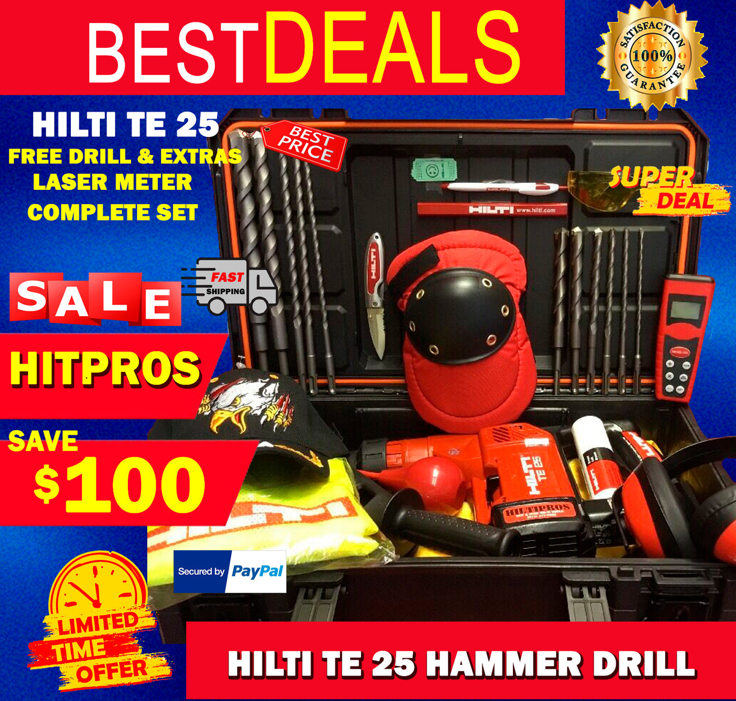 HILTI TE 25 DRILL, FREE DRILL & EXTRAS, MEASURING LASER