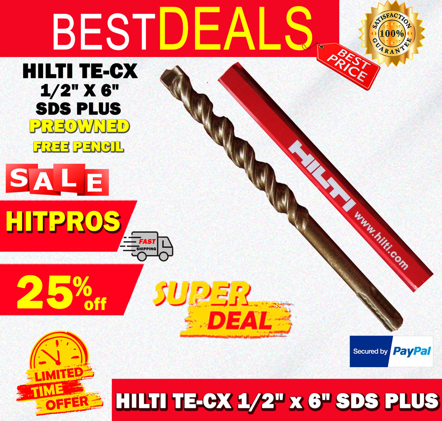 HILTI TE-CX 1/2" x 6", SDS PLUS, PREOWNED,FREE HILTI PENCIL, FAST SHIP