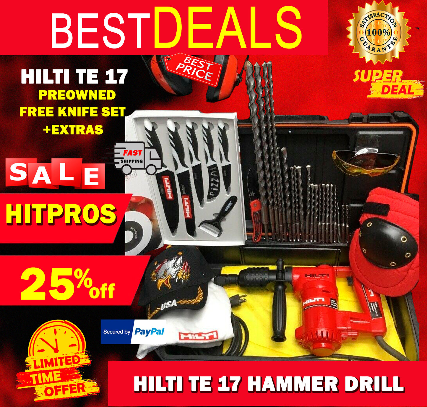 HILTI TE 17 HAMMER DRILL, PREOWNED, FREE KNIFE SET,  EXTRAS