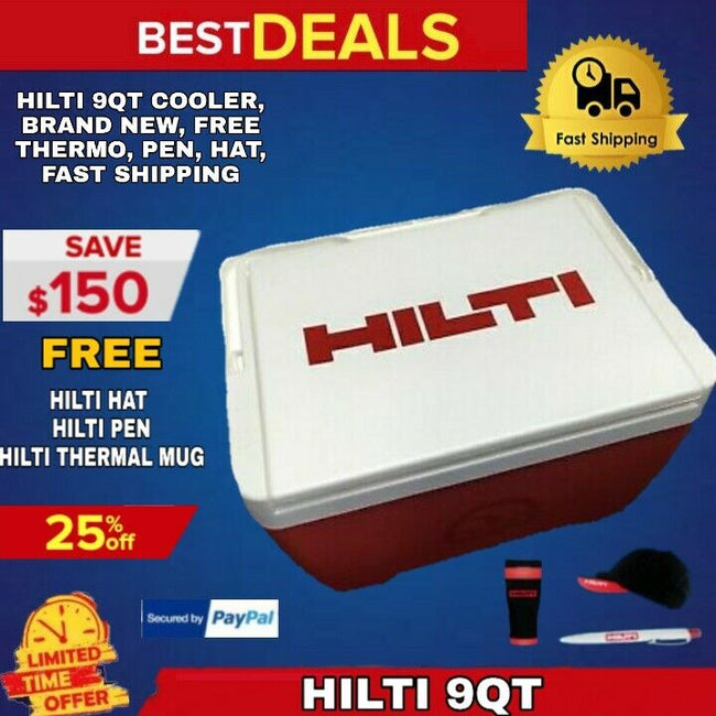 HILTI 9QT COOLER, BRAND NEW, FREE THERMO, PEN, HAT