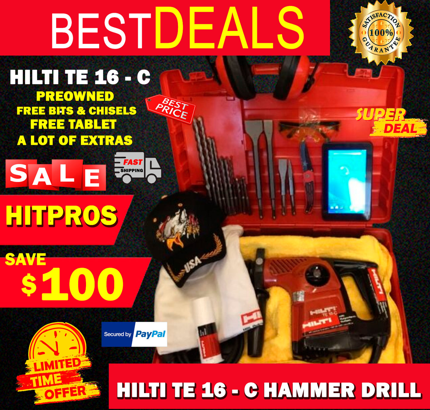 HILTI TE 16-C PREOWNED, FREE TABLET, BITS, CHISELS, A LOT OF EXTRAS