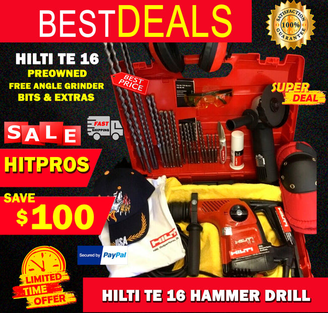 HILTI TE 16, PREOWNED, FREE ANGLE GRINDER, BITS, EXTRAS