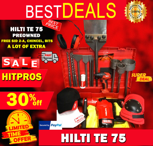 HILTI TE 75, PREOWNED, FREE SID 2-A, CHISEL, BITS, A LOT OF EXTRA