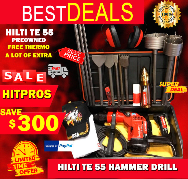 HILTI TE 55 HAMMER DRILL, PREOWNED, FREE THERMO, A LOT OF EXTRAS, FAST SHIP