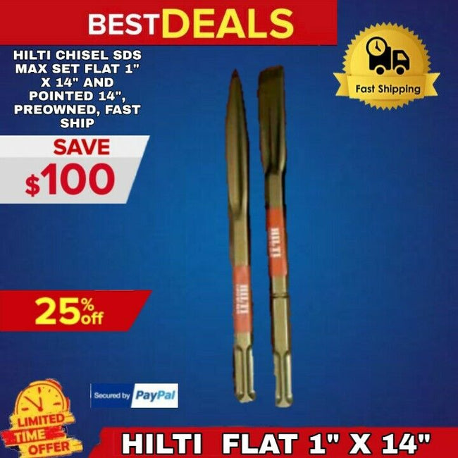 HILTI CHISEL SDS MAX SET FLAT 1" X 14"  AND POINTED 14", PREOWNED