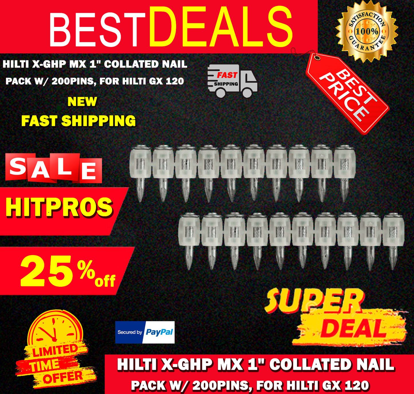 HILTI X-GHP MX 1" COLLATED NAIL, pack w/ 200pins, for HILTI GX 120, FAST SHIP