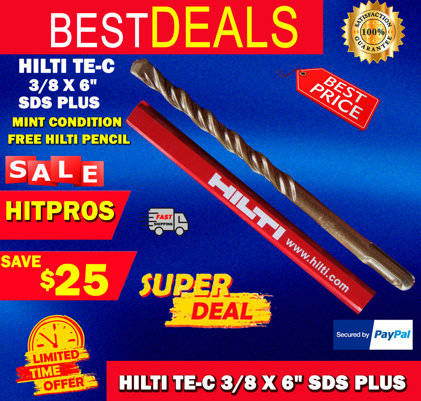 HILTI TE-C 3/8 x 6", SDS PLUS, PREOWNED,FREE HILTI PENCIL,L@@K, FAST SHIPPING