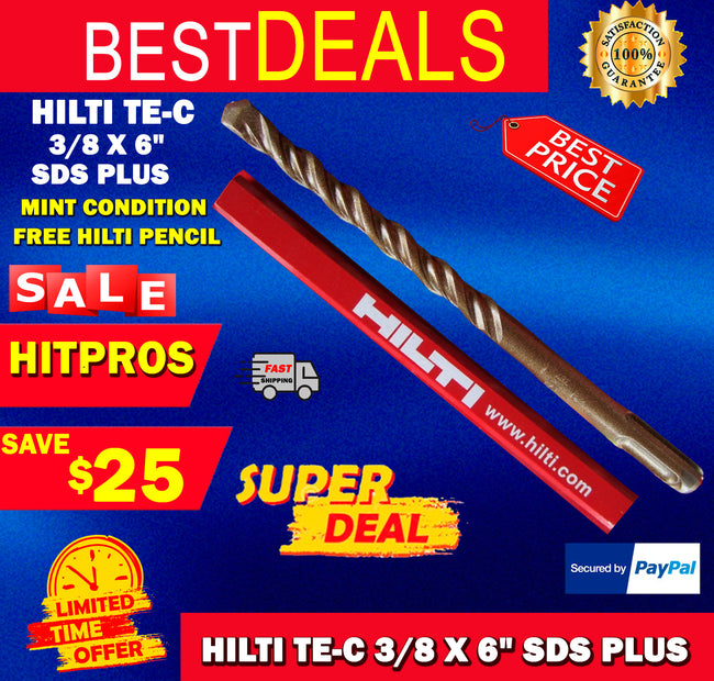 HILTI TE-C 3/8 x 6", SDS PLUS, PREOWNED,FREE HILTI PENCIL,L@@K, FAST SHIPPING