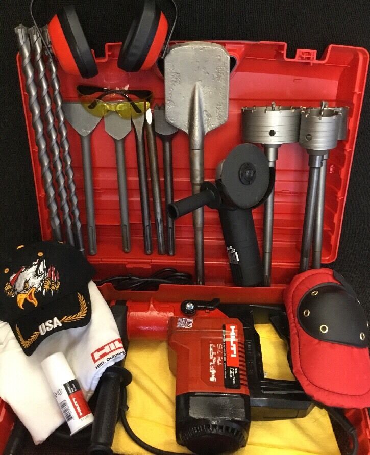 HILTI TE 75 HAMMER DRILL, PREOWNED, FREE GRINDER, A LOT OF EXTRAS