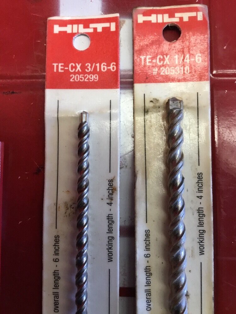 HILTI SDS PLUS 3/16", 1/4" X 6" TE-CX,SET OF 2, FREE EXTRAS