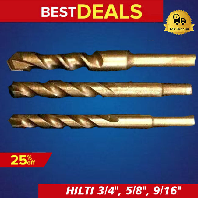 HILTI-BOSH SET OF PERCUSSION BIT 3/4", 5/8", 9/16",PREOWNED, FREE HAT