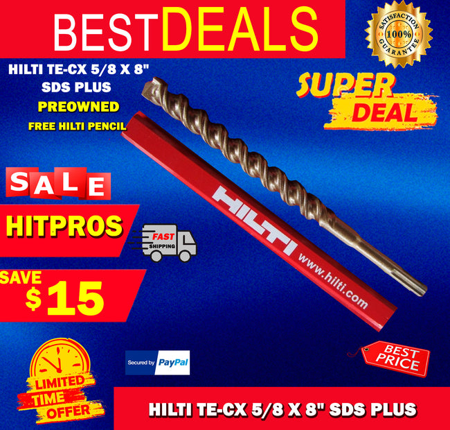 HILTI TE-CX 5/8 x 8", SDS PLUS, PREOWNED,FREE HILTI PENCIL,L@@K, FAST SHIPPING