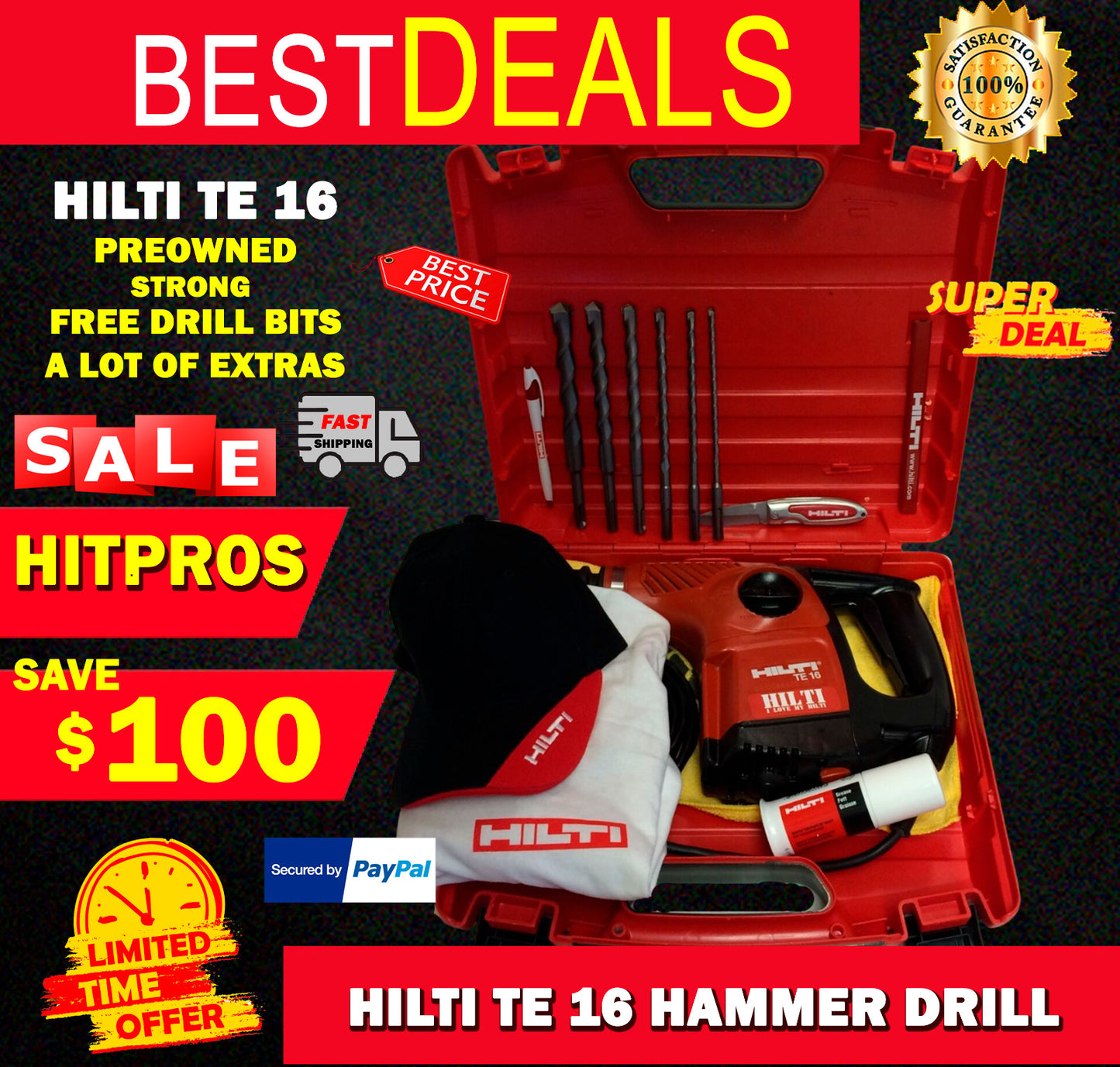 HILTI TE 16, PREOWNED, ORIGINAL, STRONG, DURABLE, FREE DRILL BITS,