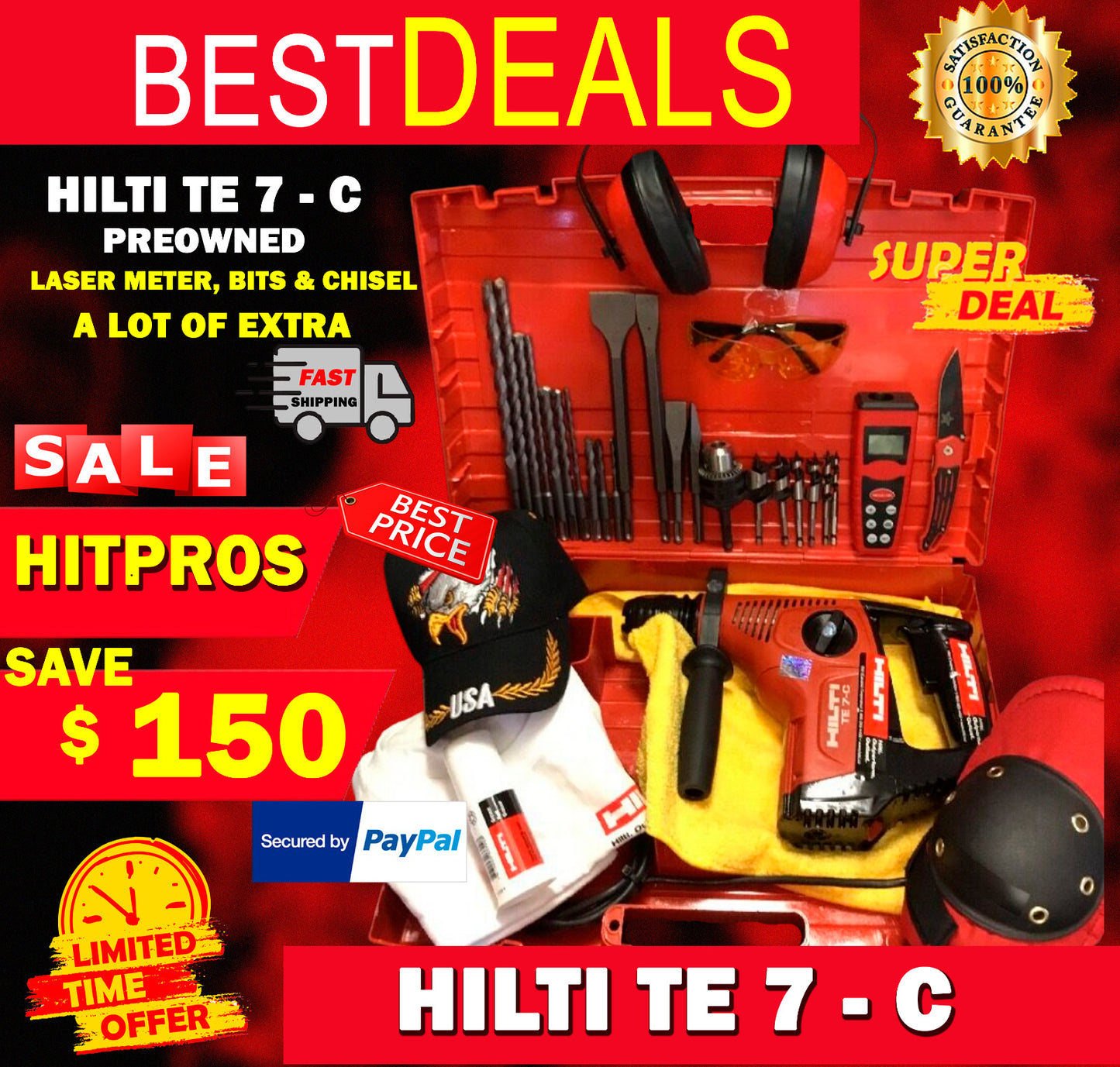 HILTI TE 7-C, PREOWNED, FREE LASER METER, BITS,  CHISEL, LOT OF EXTRA