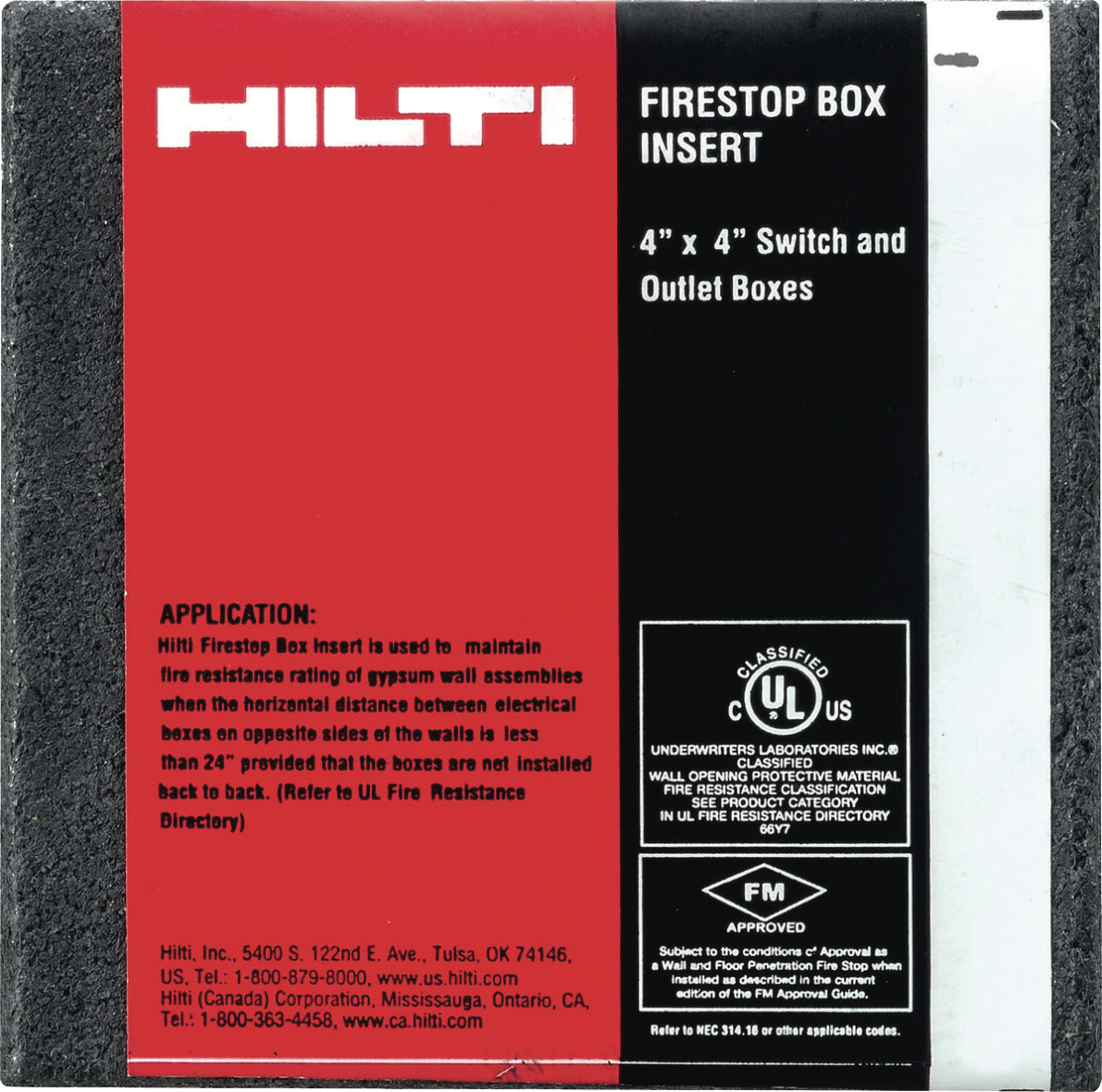 HILTI Firestop box insert 2" x 4", 50 PACK,