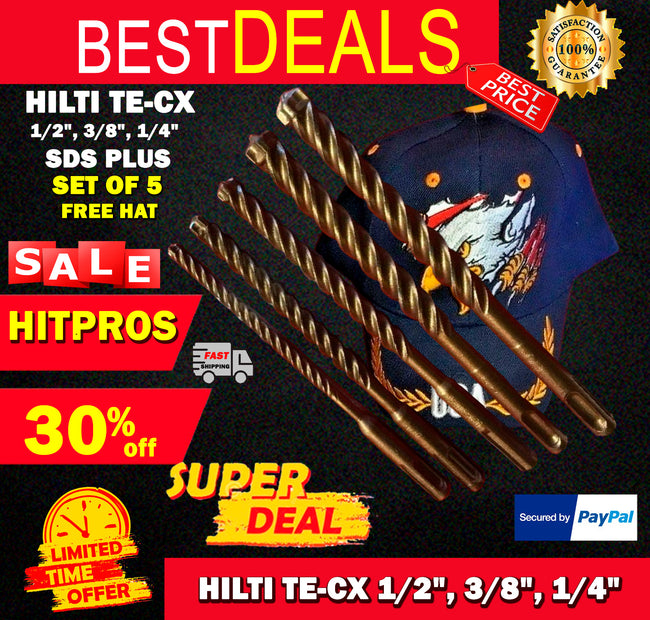 HILTI TE-CX 1/2", 3/8", 1/4" SDS PLUS, SET OF 5, PREOWNED, FREE HAT, FAST SHIP