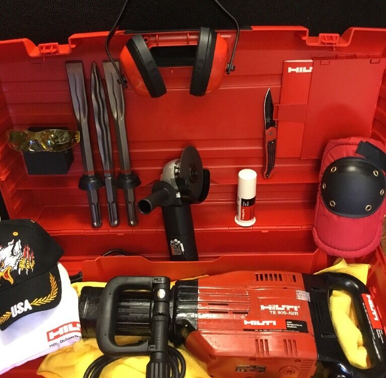 HILTI TE 905-AVR, PREOWNED, FREE ANGLE GRINDER, CHISELS, PLUS EXTRAS, FAST SHIP