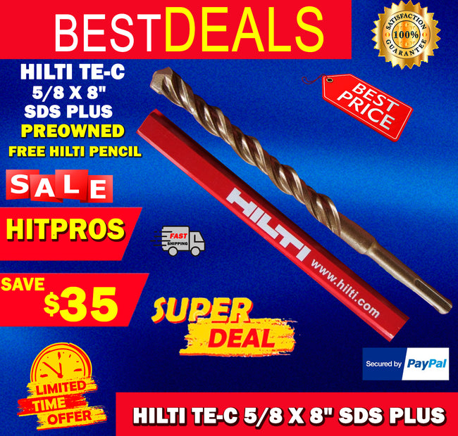 HILTI TE-C 5/8 x 8", SDS PLUS, PREOWNED,FREE HILTI PENCIL,L@@K, FAST SHIPPING