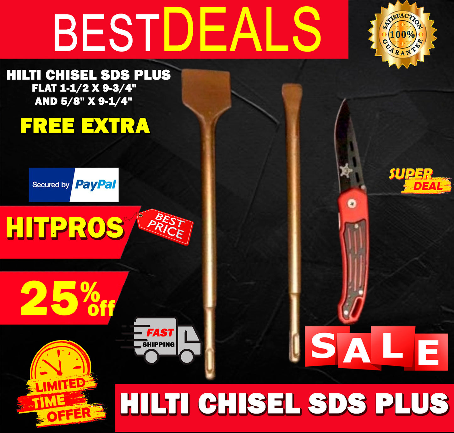 HILTI CHISEL SDS PLUS FLAT 1-1/2 X 9-3/4" AND 5/8" X 9-1/4",