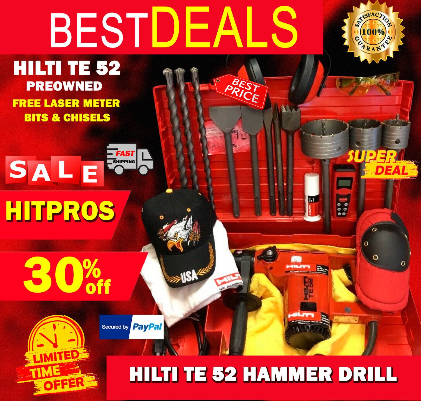 HILTI TE 52 PREOWNED, FREE LASER METER, BITS AND CHISELS, FAST SHIP