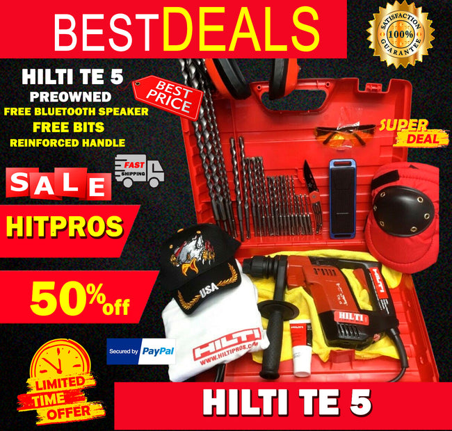 HILTI TE 5 PREOWNED, FREE BLUETOOTH SPEAKER, REINFORCED HANDLE, BITS