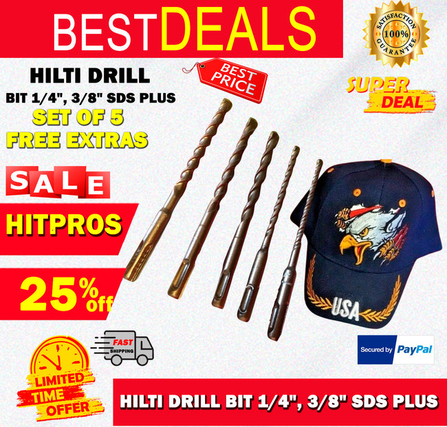 HILTI DRILL BIT 1/4", 3/8" SDS PLUS, SET OF 5,