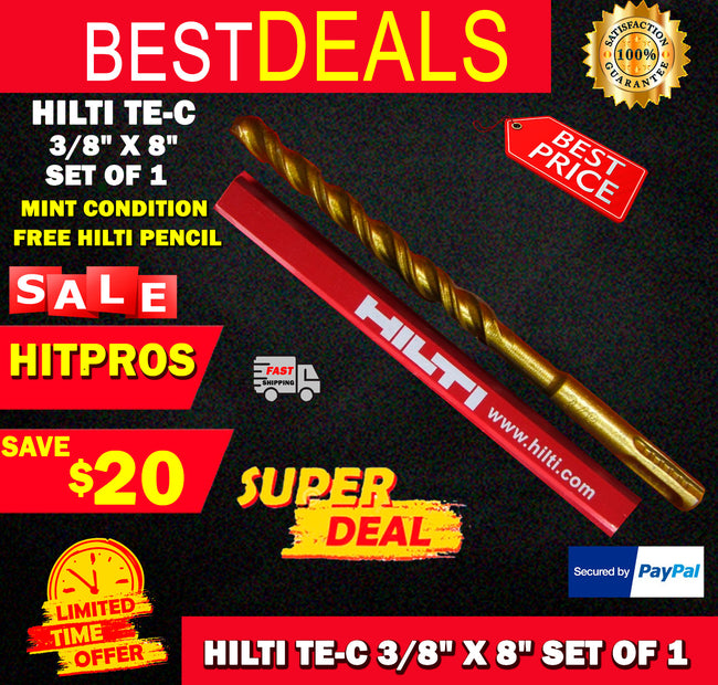 HILTI TE-C 3/8" X 8", SET OF 1, PREOWNED, MINT CONDITION, FREE PENCIL,FAST SHIP