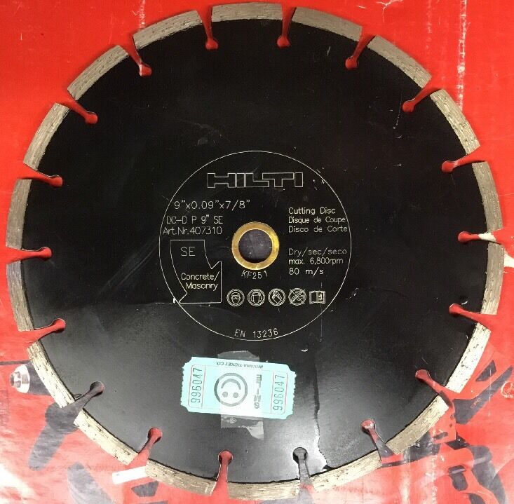 HILTI DIAMOND CUTTING DISC 9" DIAMETER - ARBOR - 7/8" - 5/8" - 407310