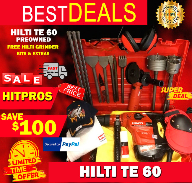 HILTI TE 60, PREOWNED, FREE HILTI GRINDER, BITS, EXTRAS