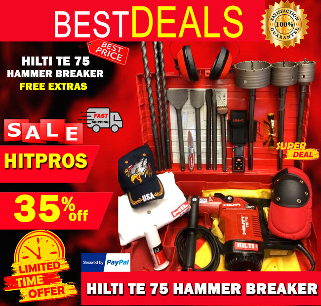 HILTE TE 75 HAMMER DRILL, PREOWNED, FREE VACUUM BITS AND CHISELS,