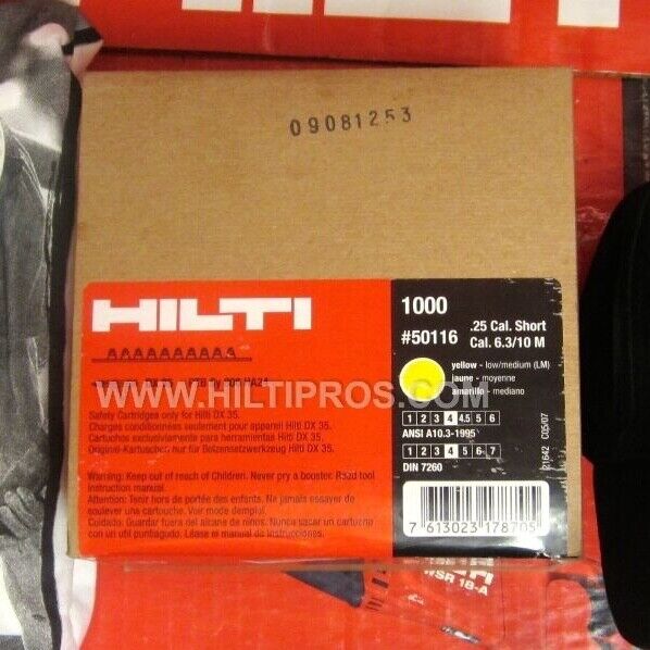 HILTI SHOT .25 CAL 6.3/10 M ,YELLOW ,5 CASES (5000),  NEW