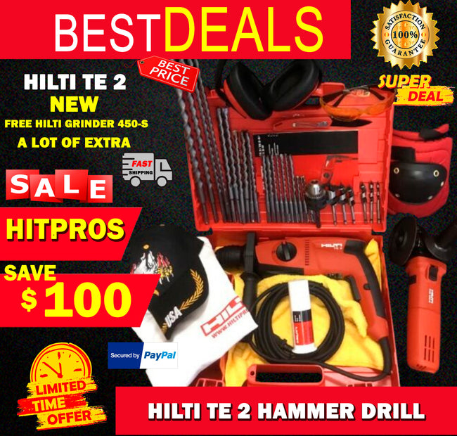 HILTI TE 2 DRILL, NEW, FREE HILTI GRINDER 450-S, A LOT OF EXTRA,