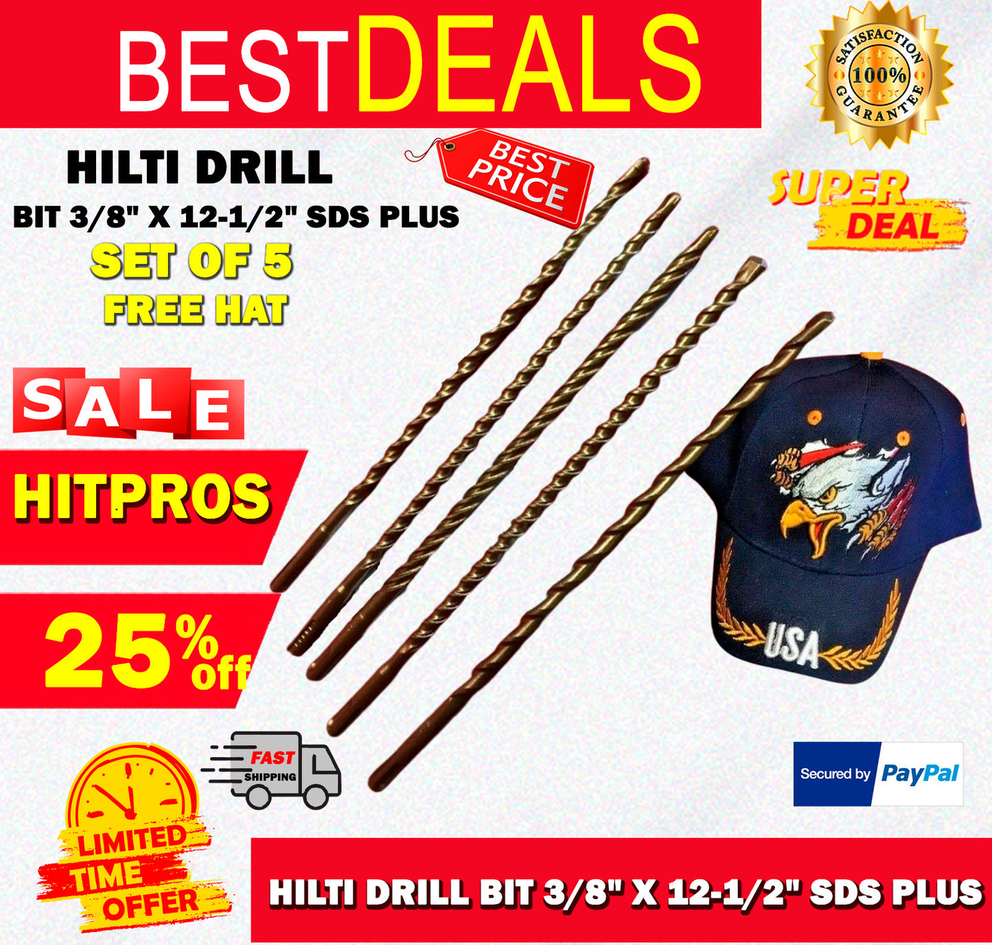 HILTI DRILL BIT 3/8" X 12-1/2" SDS PLUS, SET OF 5