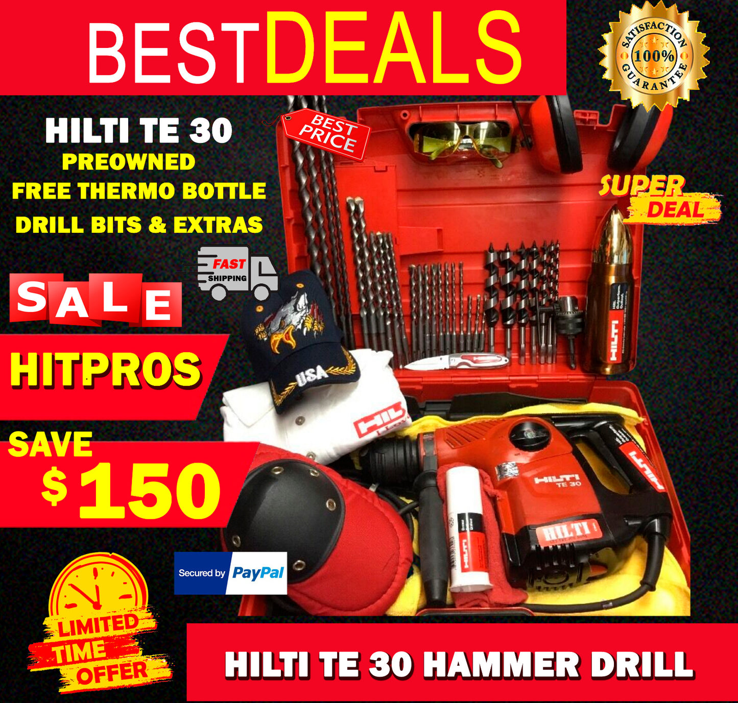 HILTI TE 30, PREOWNED, FREE THERMO BOTTLE, DRILL BITS, EXTRAS