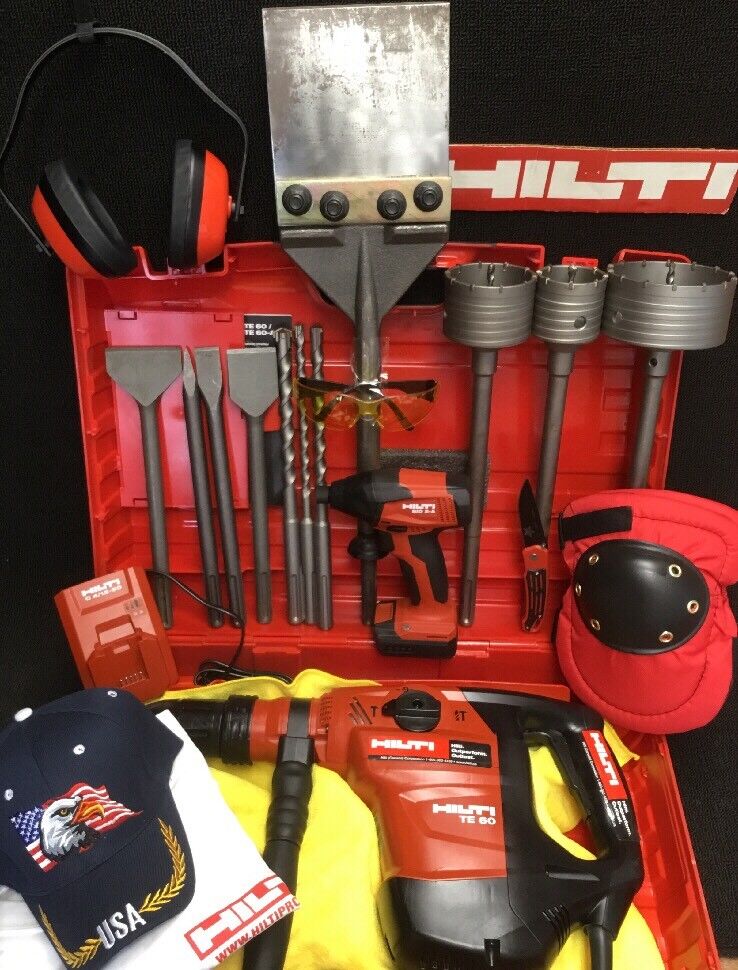 HILTI TE 60 HAMMER, PREOWNED, FREE SID 2-A, BITS, CHISELS, EXTRAS